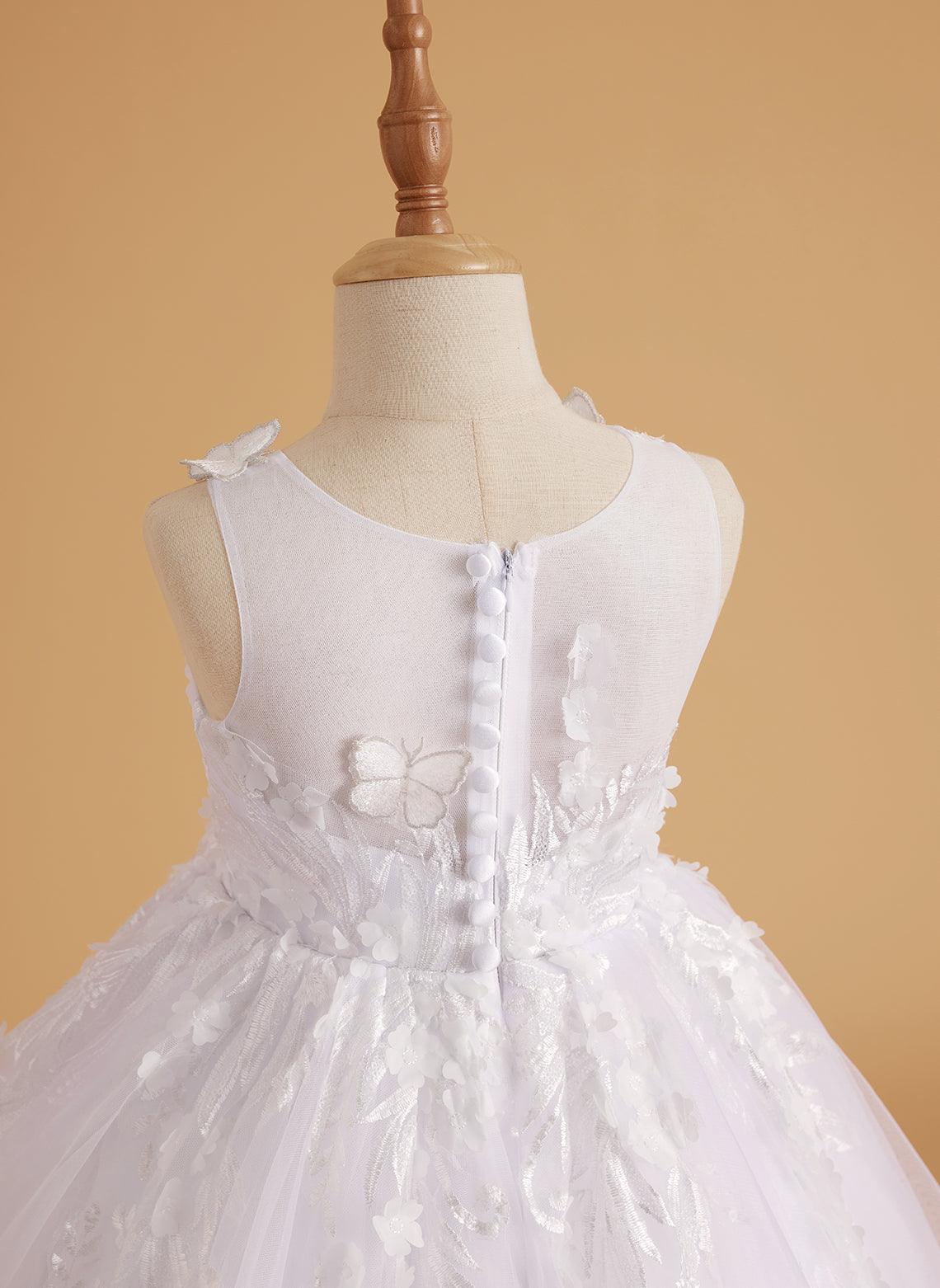 Vestido de princesa rosa para niña con apliques de encaje 