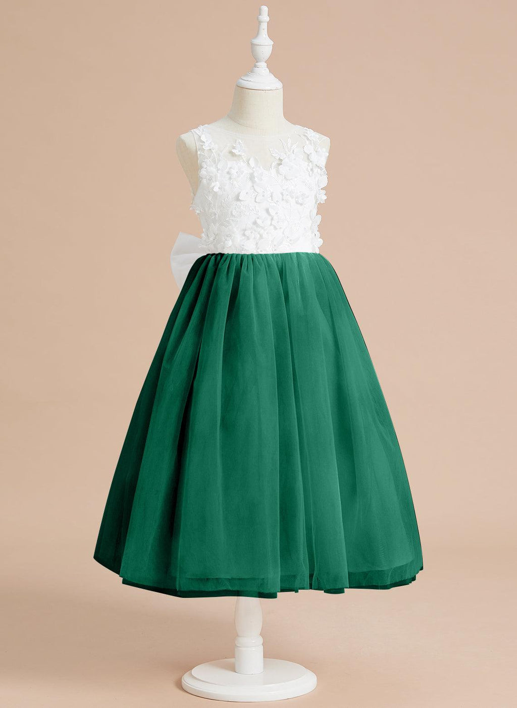 Vestido largo hasta la rodilla con encaje floral y lazo grande 