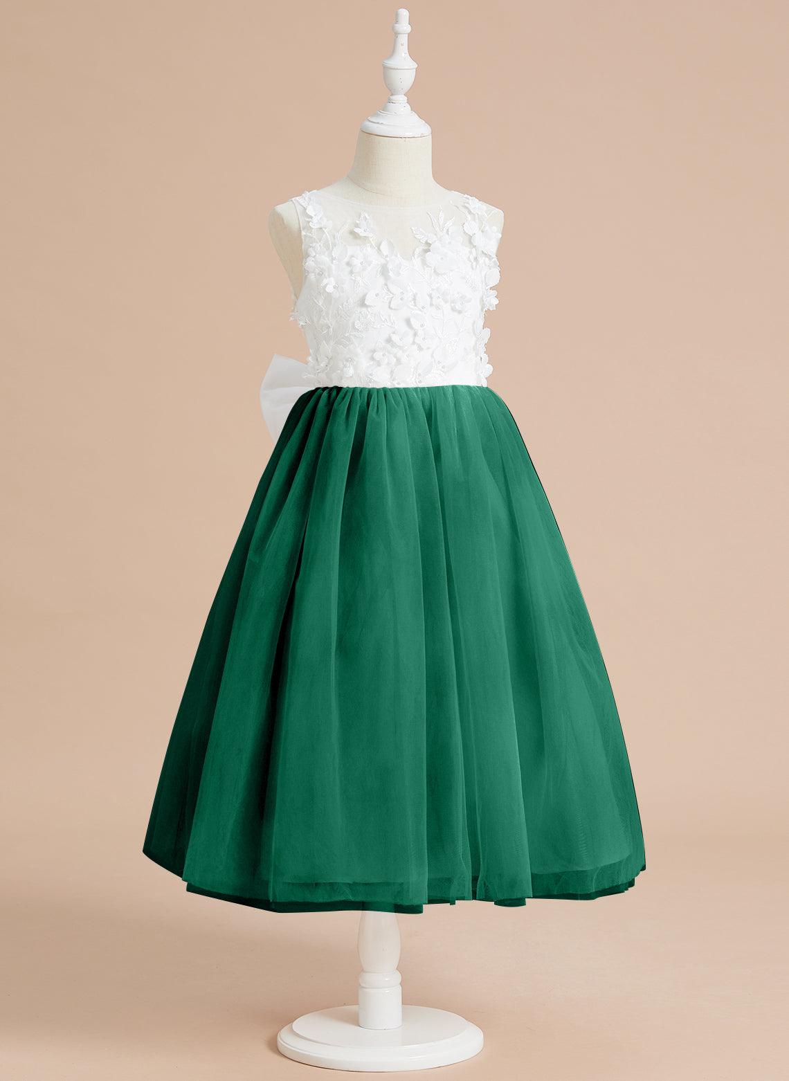 Vestido largo hasta la rodilla con encaje floral y lazo grande 
