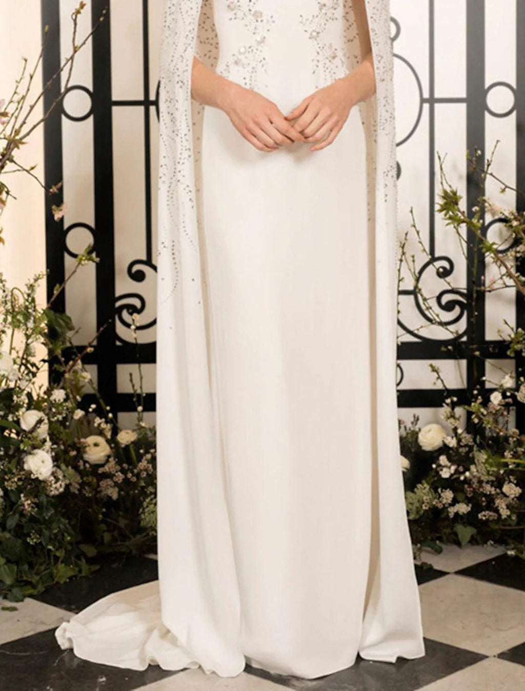 Vestido de noche elegante de gasa elástica con cristales, sin mangas, con cuello joya y capas para invitados de boda, para fiesta de bodas