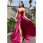 Vestido de fiesta de dos piezas con escote en V, tirantes finos y bolsillos 