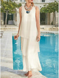 Kleid für die Brautmutter, Hochzeitsgast, elegant, schlicht, V-Ausschnitt, knöchellang, Chiffon, ärmellos, einfarbig