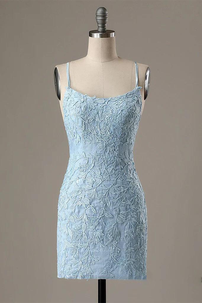 Vestidos de fiesta cortos azules con apliques, muy populares