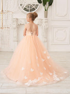 Elegante vestido de tul sin mangas estilo princesa de corte A para niña de las flores 