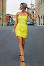 Vestido sexy dorado con brillantes y diamantes de imitación para el regreso a casa