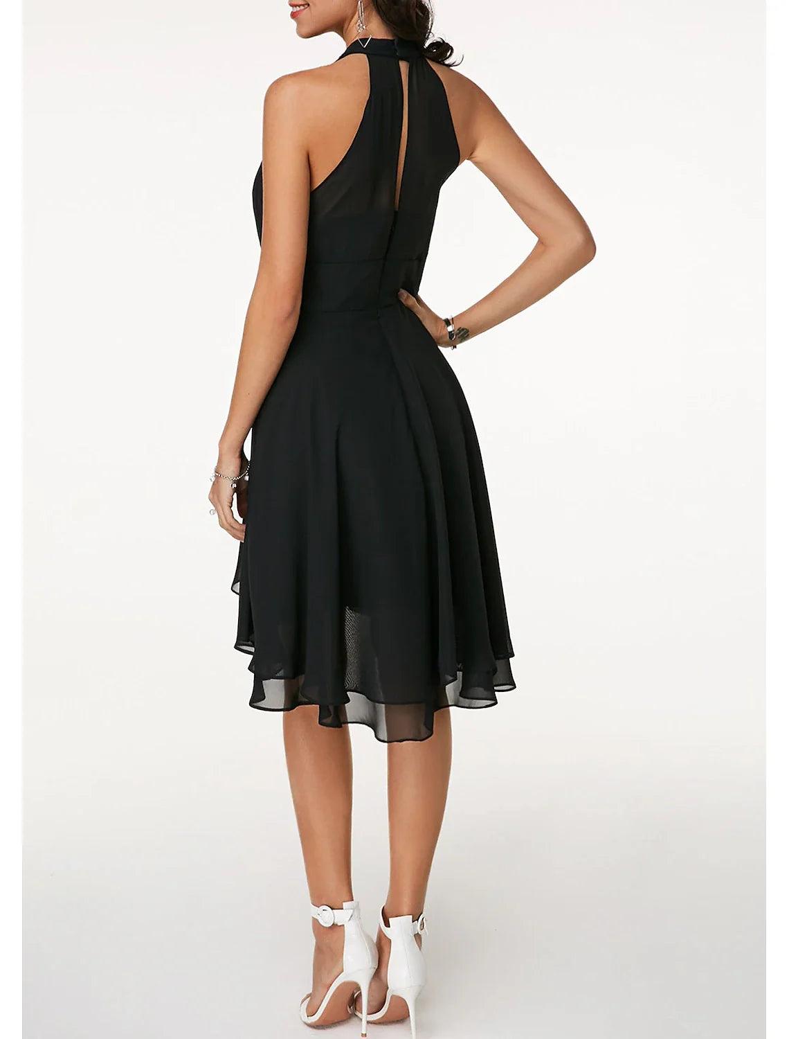 Vestido de fiesta elegante con capas, de gasa, sin mangas, hasta la rodilla, con escote en V y espalda en V para invitados de boda