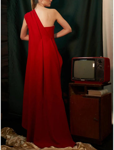 Abendkleid für formelle Hochzeiten, elegantes, formelles, bodenlanges, ärmelloses, einschultriges Chiffon-Kleid mit Stretch und Rüschen