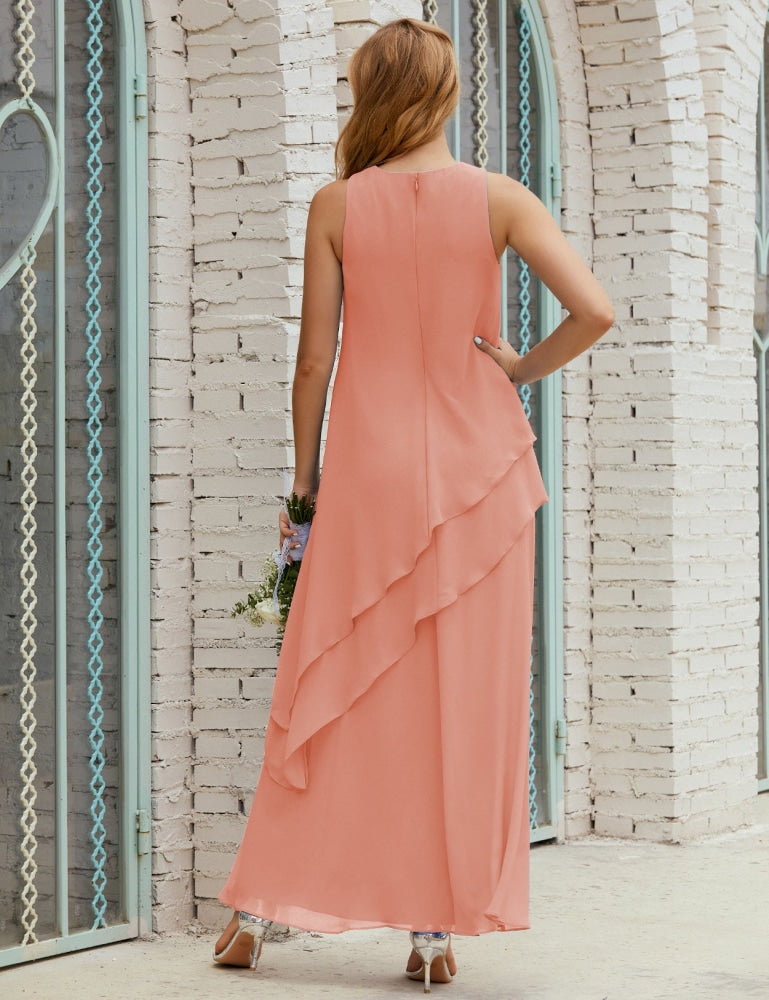 Chiffon Long Plus Size Mother Of Bride Dresses Formal Bridesmaid Prom Gown 28019 Cinnamon Pink