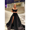 Vestido de fiesta largo de corte A con escote en forma de corazón, hombros descubiertos, lentejuelas y fruncido
