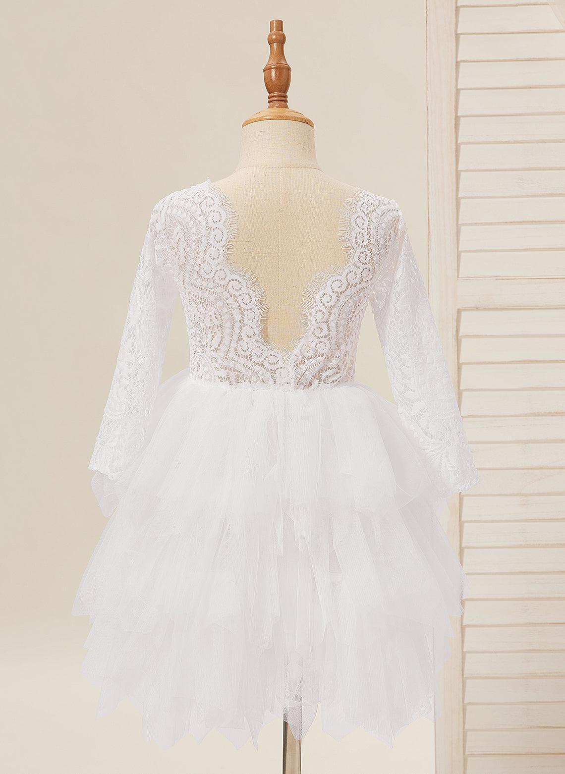 Vestido blanco de tul con encaje hasta la rodilla (2003227580) 