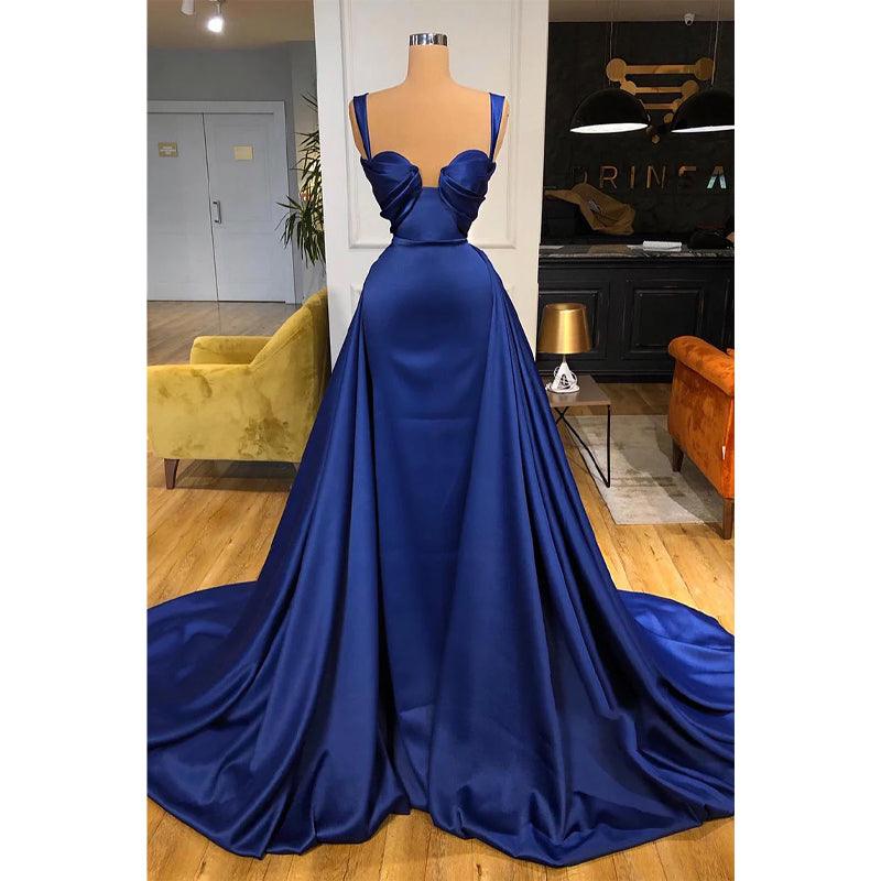 Doppelte Träger Falten Falten A-Linie Langes formelles Abendkleid 