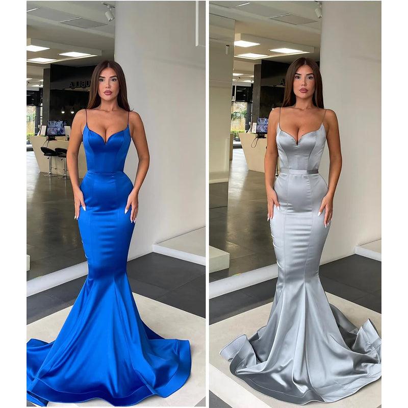 Vestido de fiesta sencillo de sirena con tirantes finos