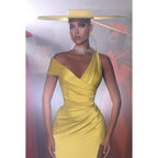 Sheath/Column Classic One shoulder Cap Sleeves Ruched Party Prom Dress