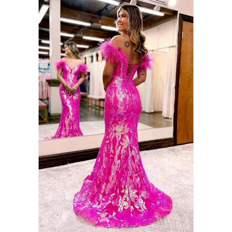 Vestido de fiesta de sirena con escote en V pronunciado y apliques de lentejuelas