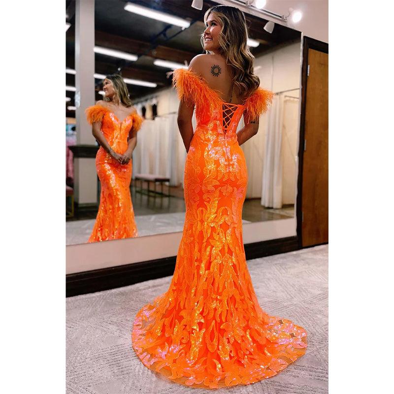Vestido de fiesta de sirena con escote en V pronunciado y apliques de lentejuelas