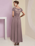 Vestido de madre de la novia de dos piezas, corte A, para invitada de boda formal, elegante, escote en V, largo hasta la rodilla, encaje, manga corta, cruzado, incluido, con pliegues y apliques