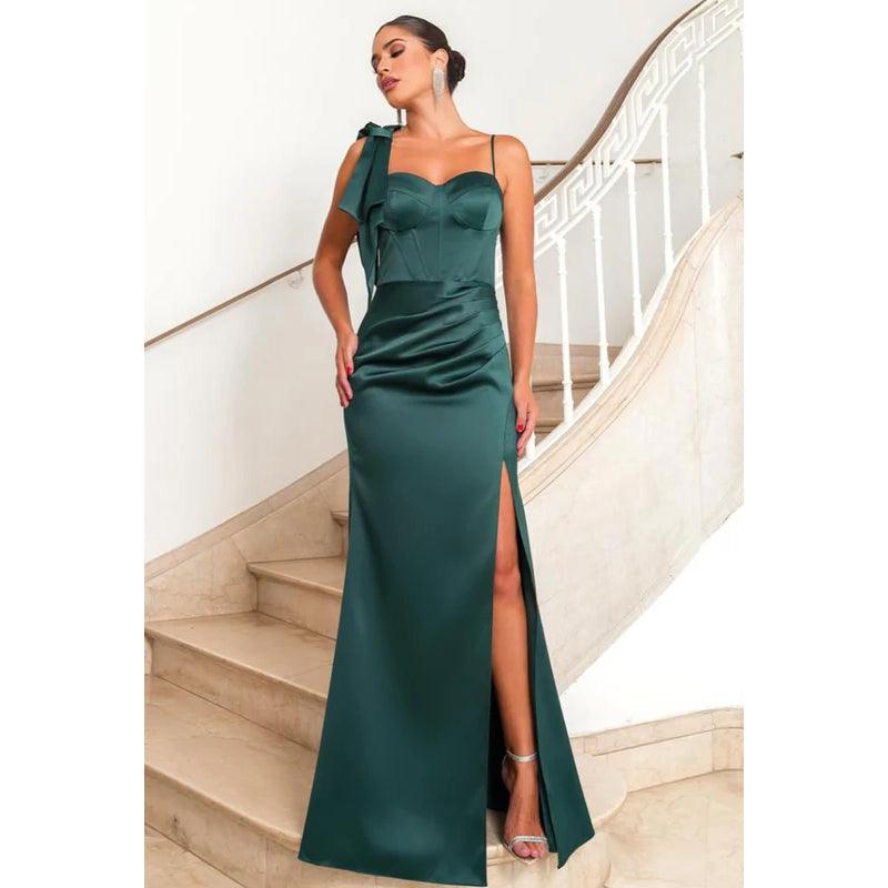 Vestido de fiesta formal sencillo e informal con tirantes cuadrados, abertura lateral