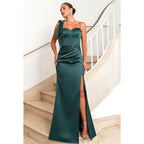 Vestido de fiesta formal sencillo e informal con tirantes cuadrados, abertura lateral