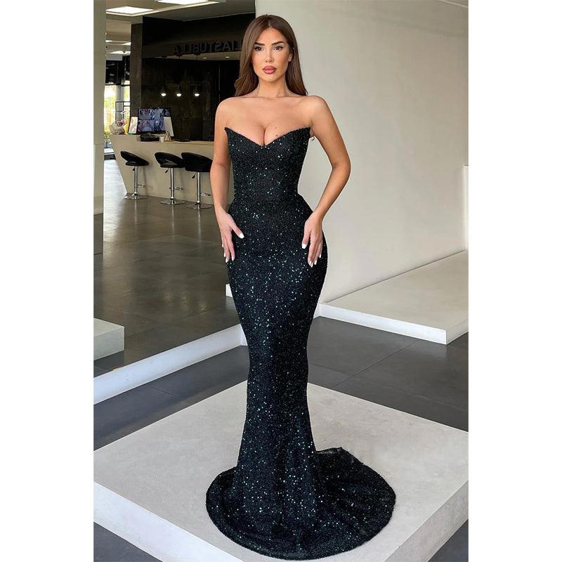 Vestido de fiesta sexy de sirena con lentejuelas y escote en V brillante 