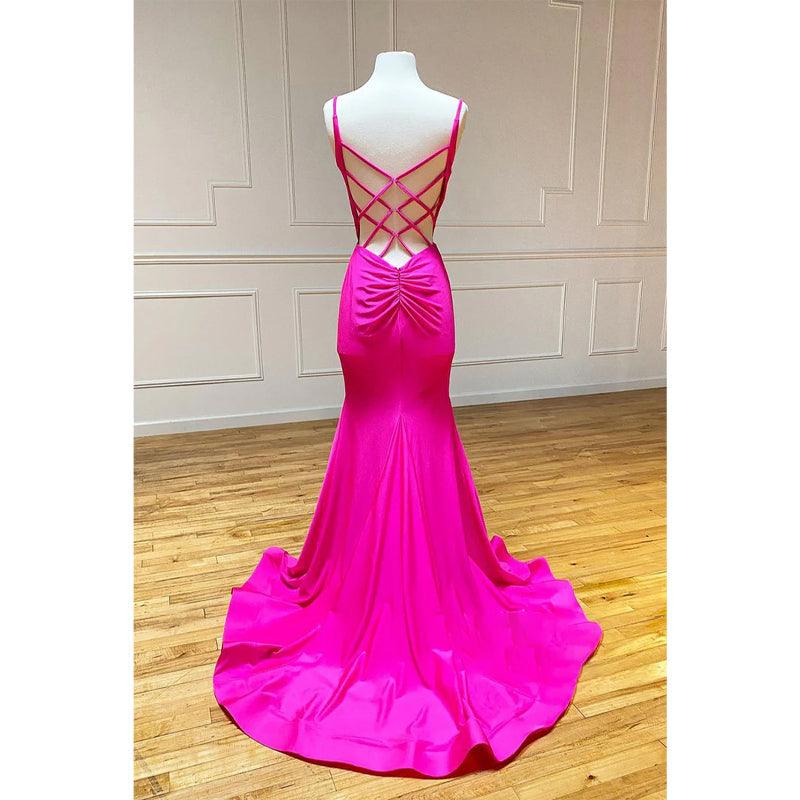 Vestido de fiesta de sirena sencillo con escote en V pronunciado 