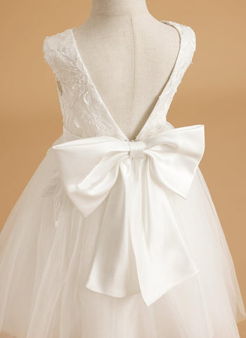 Vestido de niña de las flores sin mangas con encaje de tul hasta la rodilla 