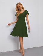 Numbersea Chiffon Bridesmaid Dress V Neck Short Cocktail Gowns For Juniors Homecoming Dresses 28077