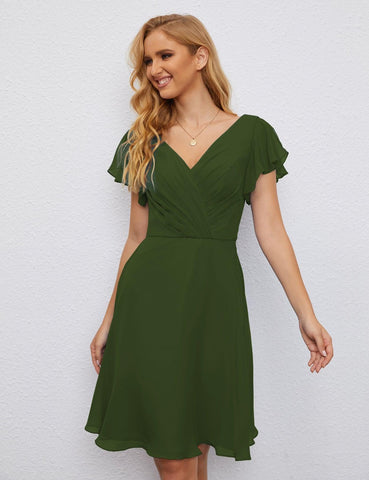 Numbersea Chiffon Bridesmaid Dress V Neck Short Cocktail Gowns For Juniors Homecoming Dresses 28077