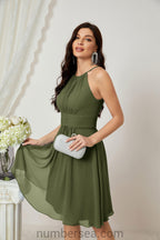 Halter Bridesmaid Dresses Knee Length A Line Formal Evening Party Cocktail Dress 28011 Martini Olive