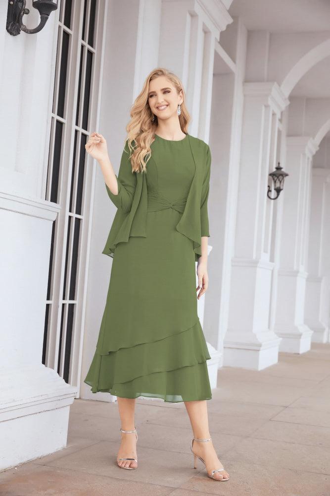 Numbersea Formal Party Gown Dress Chiffon Long Mother of The Bride Dresses with Ruffle Cape 28072 - numbersea