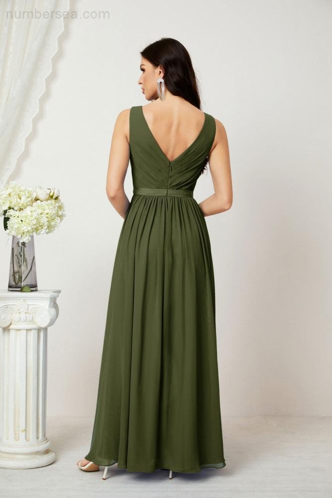 Women's Chiffon Long Bridesmaid Dresses A line Sleeveless Formal Prom Gown for Evening Party Homecoming Dresses 2808-numbersea