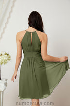 Halter Bridesmaid Dresses Knee Length A Line Formal Evening Party Cocktail Dress 28011