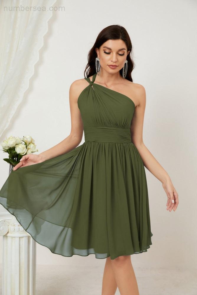 Numbersea Women Chiffon Short One Shoulder Bridesmaid Dress Formal Dresses For Party Homecoming 2804