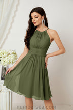 Halter Bridesmaid Dresses Knee Length A Line Formal Evening Party Cocktail Dress 28011