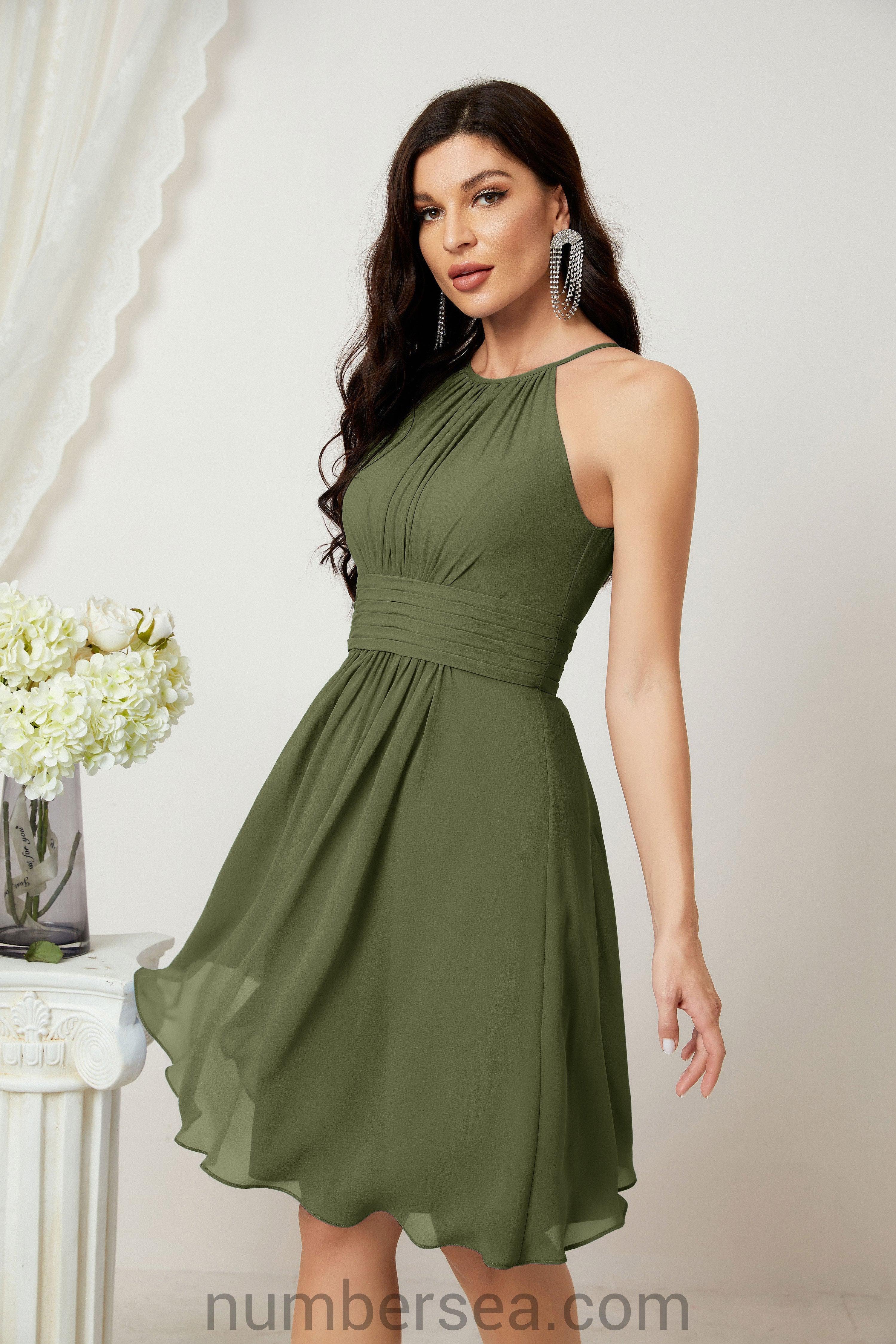 Halter Bridesmaid Dresses Knee Length A Line Formal Evening Party Cocktail Dress 28011