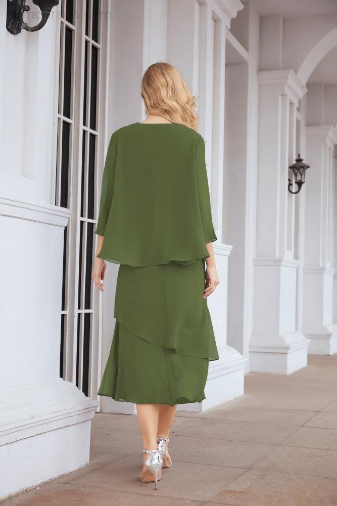 Numbersea Formal Party Gown Dress Chiffon Long Mother of The Bride Dresses with Ruffle Cape 28072 - numbersea