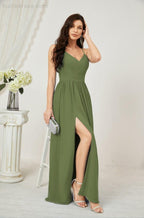 Numbersea Neck Bridesmaid Dresses Chiffon Long Spaghetti A-line Formal Prom Gown for Wedding Party Evening 2801-numbersea