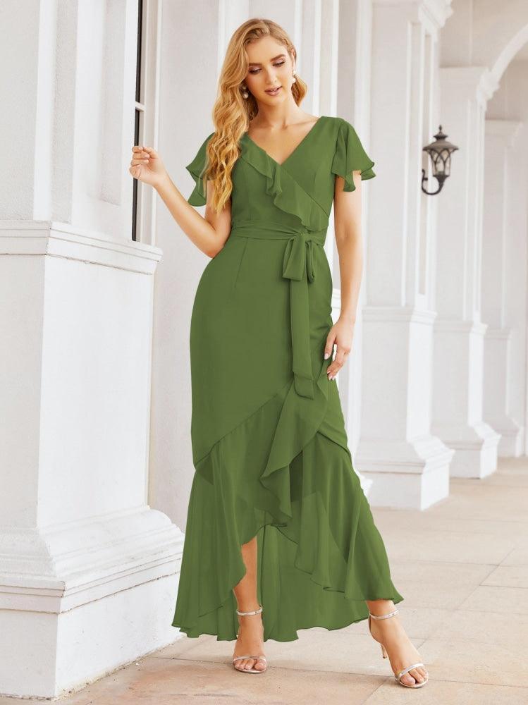 Numbersea Ruffled Bridesmaid Dresses Mermaid Formal Violin Evening Party Prom Gowns 28042-numbersea