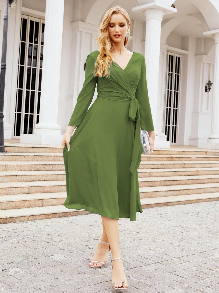 Bridesmaid Dress V-Back Waist Belt Mother of the Bride Wedding Guest 28031-numbersea