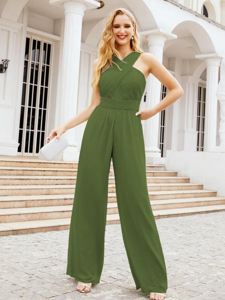 Numbersea Crisscross Neck Jumpsuit Formal Evening Dress Long Bridesmaid Dresses Bell-bottomed Pants 28033-numbersea