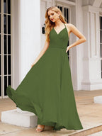 Numbersea Halter Chiffon Bridesmaid Dresses Wedding Appare Sleeveless Formal Prom Dress with Ruffled Back 28035-numbersea