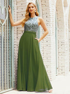 Lace Bridesmaid Dress Floor Length Evening Gowns with Pockets 28017-numbersea
