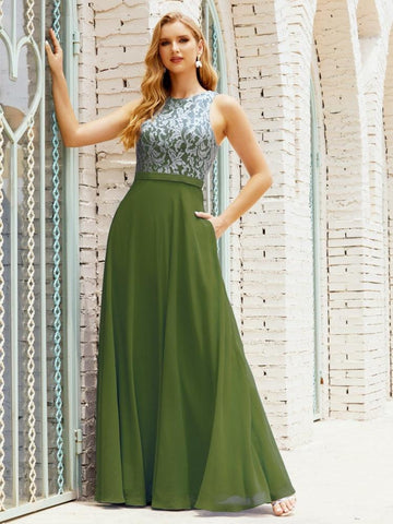 Lace Bridesmaid Dress Floor Length Evening Gowns with Pockets 28017-numbersea