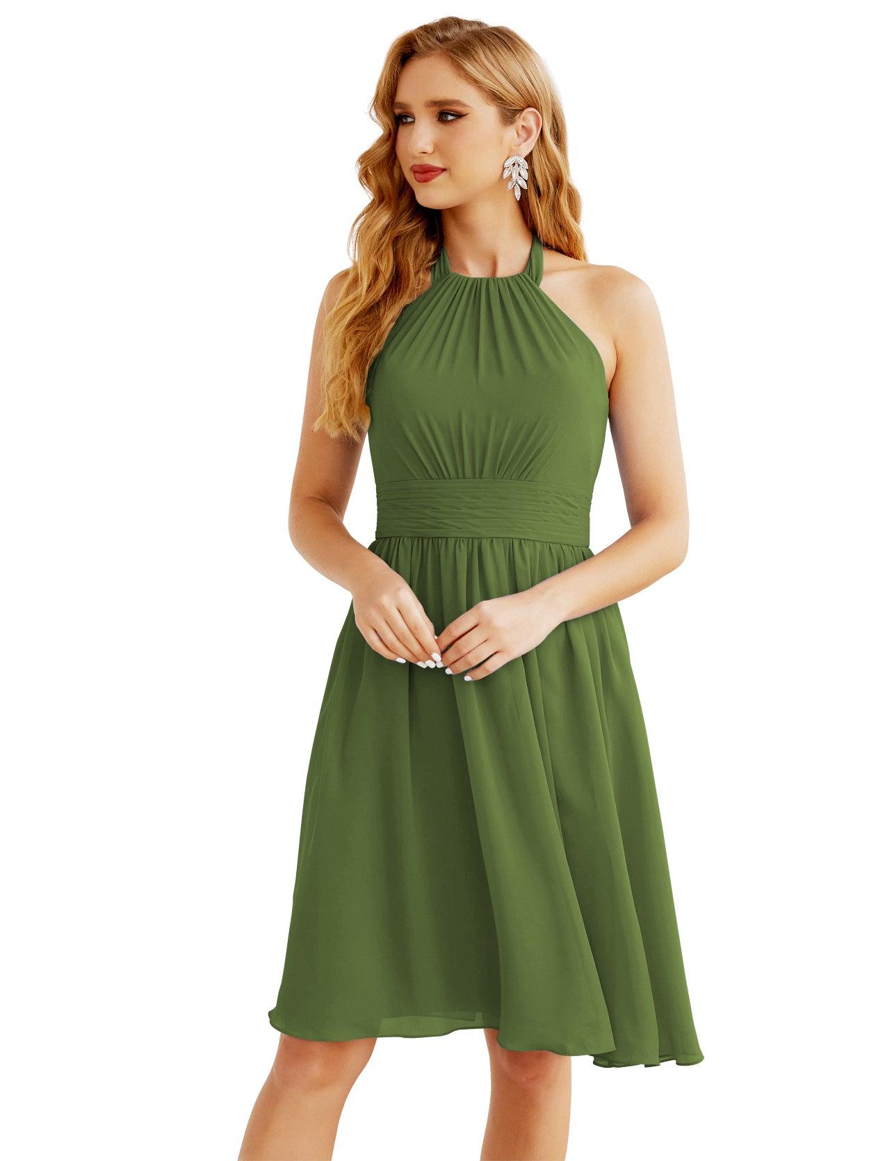 Numbersea Neckholder-Brautjungfernkleid aus Chiffon, kurz, ärmellos, formelles Partykleid, offener Rücken, 28023