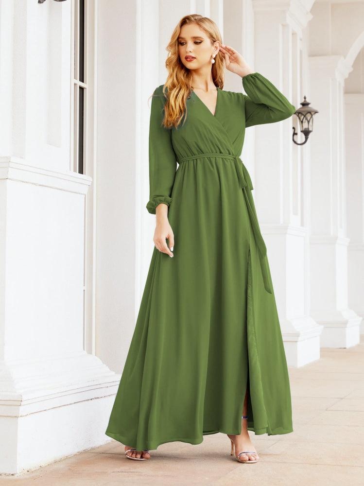 Numbersea Women's Chiffon Bridesmaid Dress A line Long Sleeves Formal Evening Prom Gown for Wedding Guest 28032-numbersea