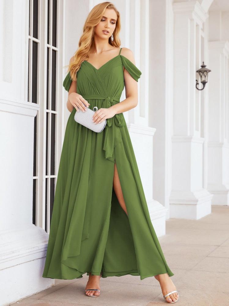 Numbersea Off The Shoulder Chiffon Bridesmaid Dress Long Formal Graduation Gown with Cowl Back 28069-numbersea