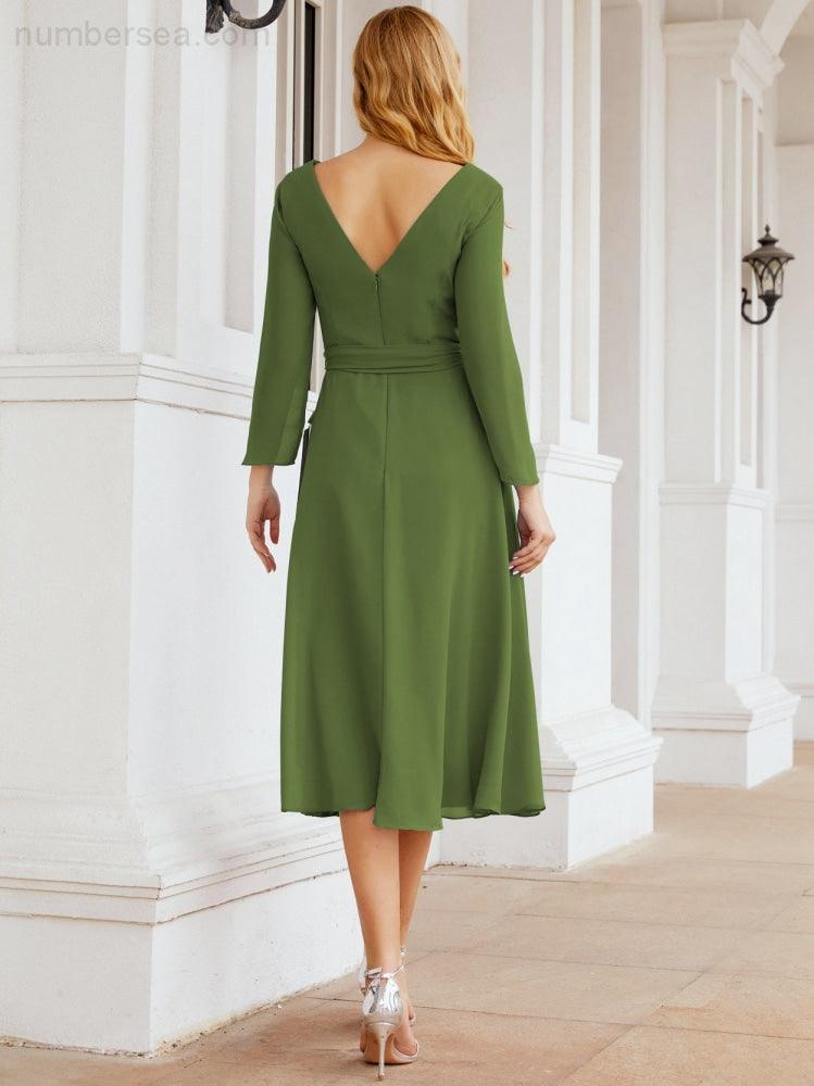 Bridesmaid Dress V-Back Waist Belt Mother of the Bride Wedding Guest 28031-numbersea