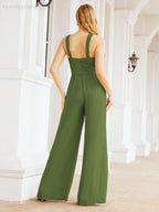 Numbersea Crisscross Neck Jumpsuit Formal Evening Dress Long Bridesmaid Dresses Bell-bottomed Pants 28033-numbersea