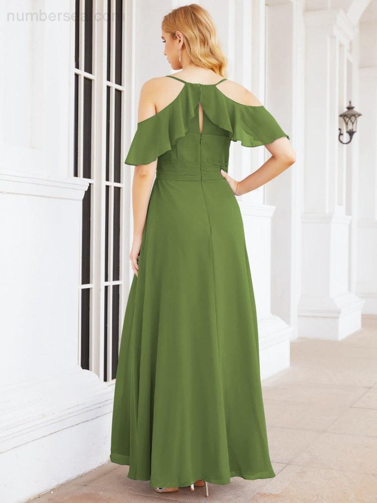 Numbersea Cold Shoulder Long Bridesmaid Dresses Side Slit Formal Prom Gowns Party Wedding 28070-numbersea