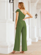 Numbersea Womens One Shoulder Chiffon Long Jumpsuit Formal Evening Dress Bridesmaid Dresses Pants