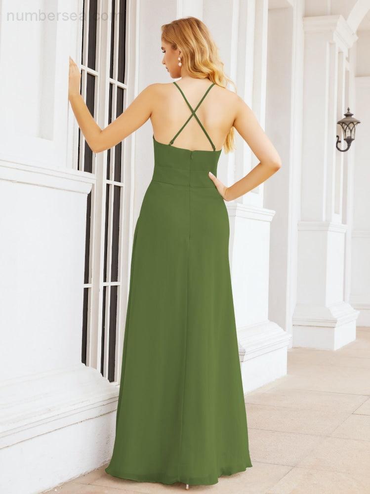 Numbersea Halter Bridesmaid Dresses with Pockets Sleeveless Formal Evening Party Prom Gowns 28055-numbersea